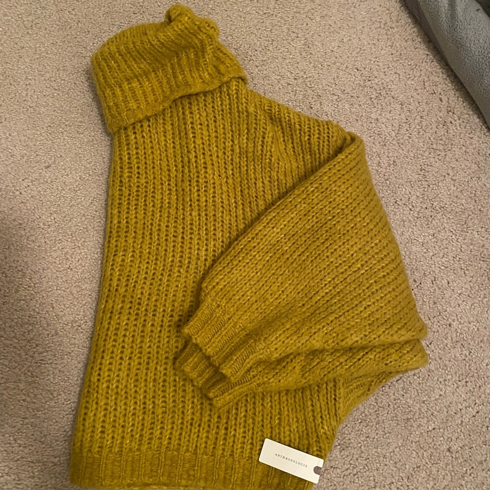 Anthropologie Pilcro Mustard Yellow Soft Knit Chunky Cowl Neck XL